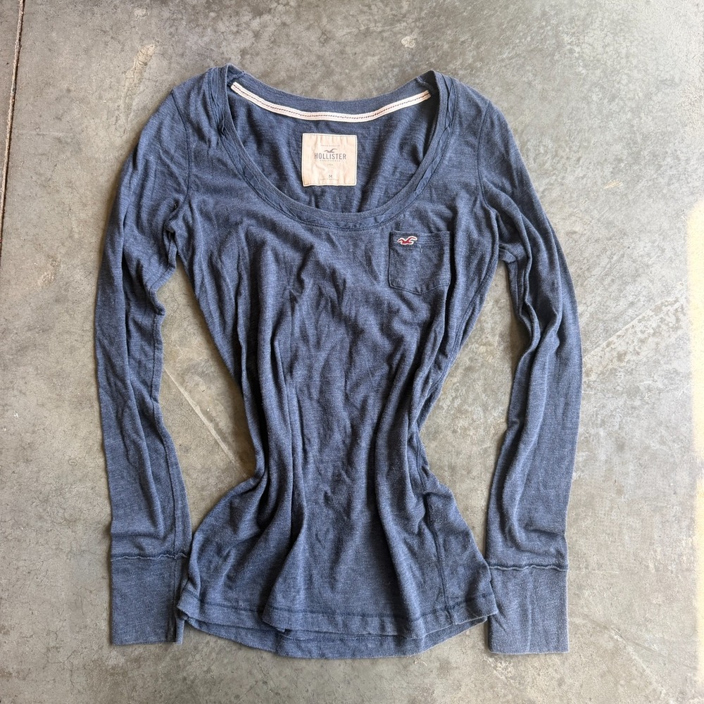Vintage Hollister Long Sleeve Top Medium Fitted Bella Swan Babydoll Y2K Logo